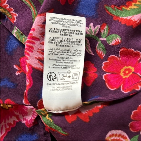 Boden Multicolor Floral Silk Blouse Size 2 EUC - Picture 7 of 7